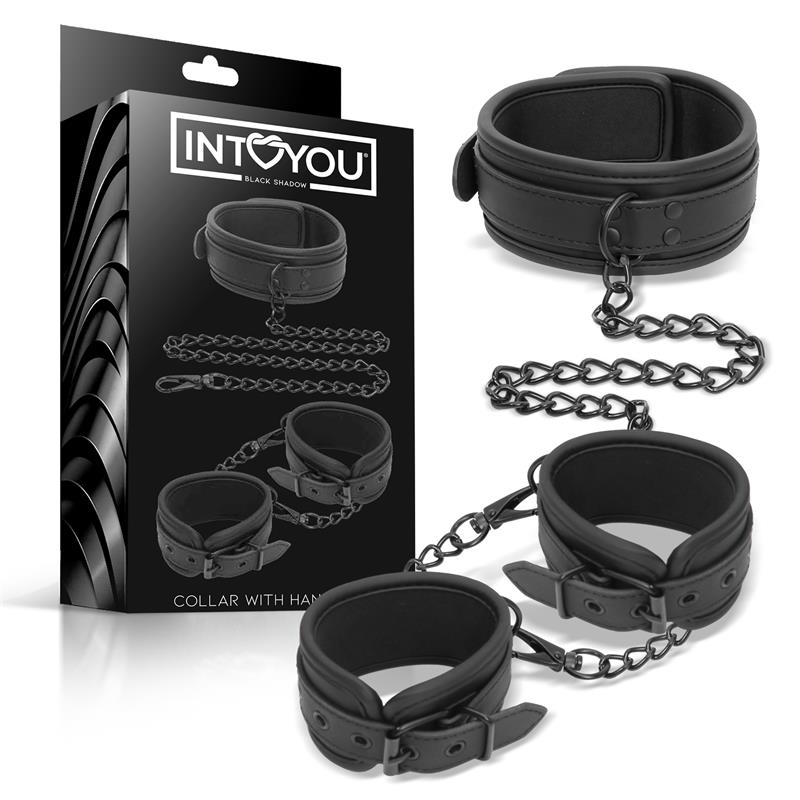 1-collar-and-hand-cuffs-set-vegan-leather BLACK SHADOW Collar and Hand Cuffs Set Vegan Leather - INTOYOU - Image 1