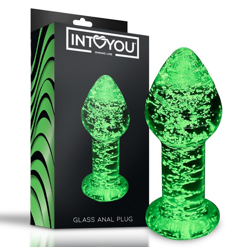 1-glow-in-the-dark-glass-butt-plug SHINING LINE Glow in the Dark Glass Butt Plug - INTOYOU - Image 1