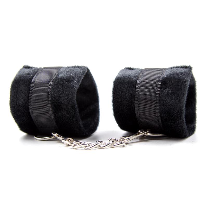 1-handcuffs-with-velcro-with-long-fur-black BDSM LINE Handcuffs with Velcro with Long Fur Black - INTOYOU - Image 1