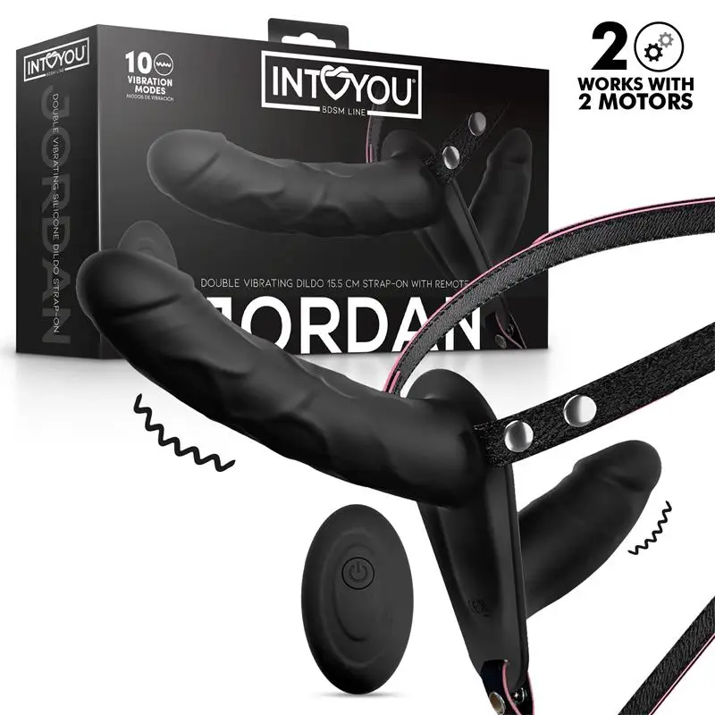 1-jordan-strap-on-with-double-vibrating-dildo-and-remote BDSM LINE Jordan Strap-on with Double Vibrating Dildo and Remote - INTOYOU - Image 1
