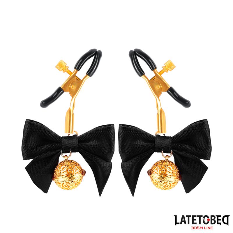 1-nipple-clamps-with-bow-black BDSM LINE Nipple clamps with Bow Black - LATETOBED - Image 1