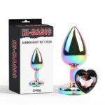 CHISA Rainbow Effect Metal Butt Plug with Heart Jewel 2,7"