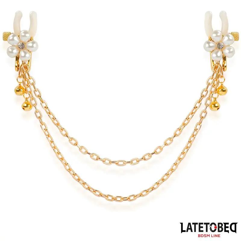 1-rearl-nipple-clamps-with-chain BDSM LINE Pearl Nipple Clamps With Chain - LATETOBED - Image 1