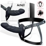 Strap-On with Hollow Dildo Premium Silicone Size L Black - ACTION