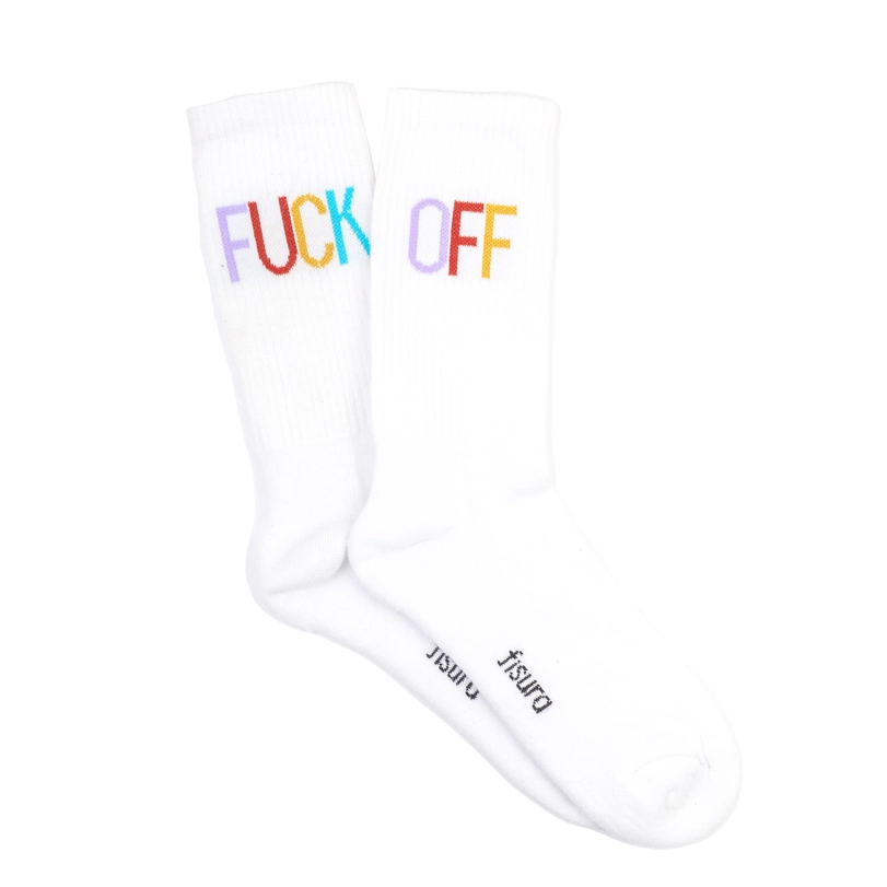 17602861e3efc3783f8f5f0912ceff91882e9ef6b0e107ebfb4fbb74e8926ff5 FUCK OFF Multicolored Socks - Image 1
