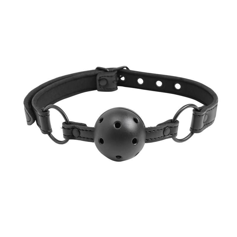 2-adjustable-brrathable-ball-gag-vegan-leather BLACK SHADOW Adjustable Breathable Ball Gag Vegan Leather - INTOYOU - Image 2