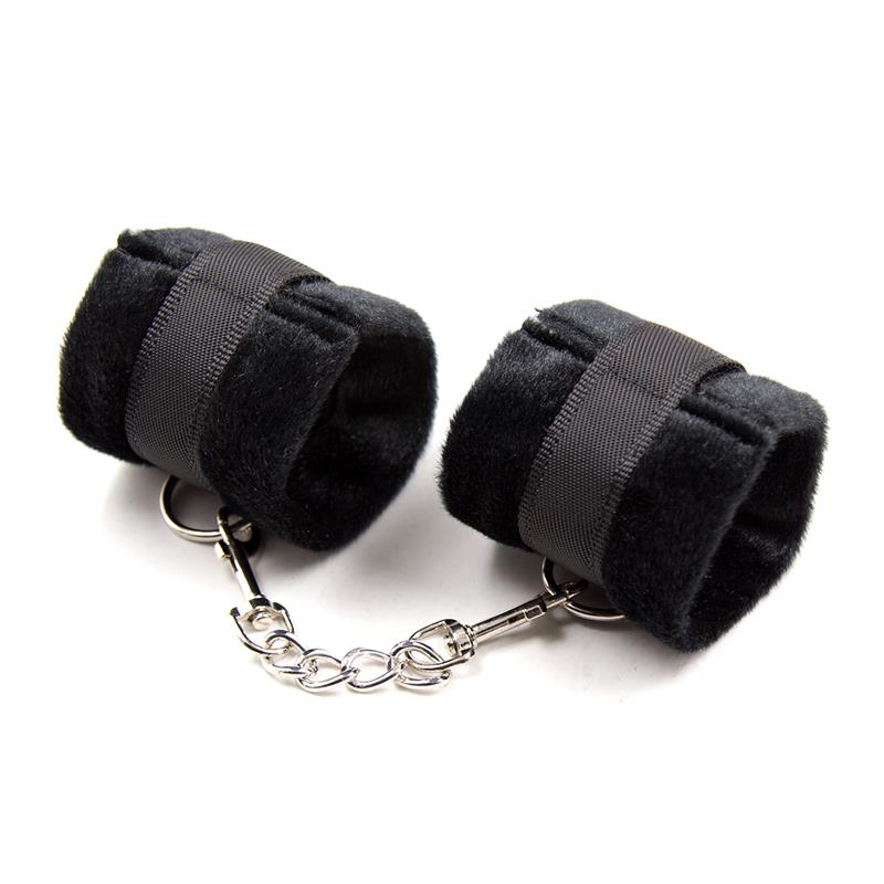 2-handcuffs-with-velcro-with-long-fur-black BDSM LINE Handcuffs with Velcro with Long Fur Black - INTOYOU - Image 2