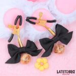 BDSM LINE Nipple clamps with Bow Black - LATETOBED - Image 2