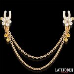 BDSM LINE Pearl Nipple Clamps With Chain - LATETOBED - Image 2