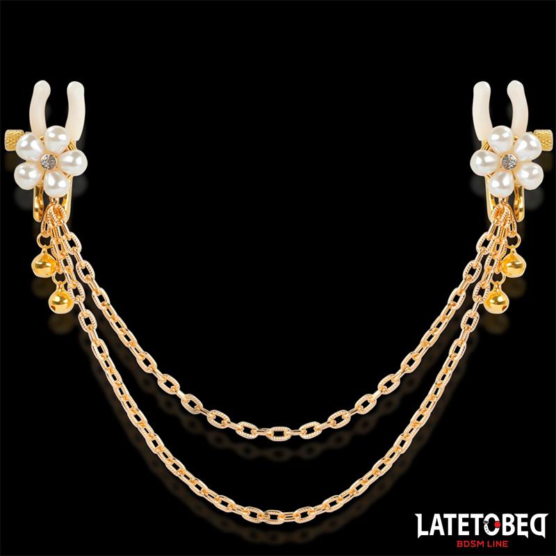 2-rearl-nipple-clamps-with-chain BDSM LINE Pearl Nipple Clamps With Chain - LATETOBED - Image 2