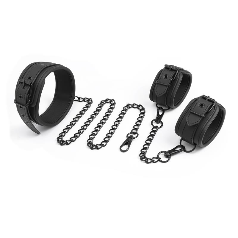 3-collar-and-hand-cuffs-set-vegan-leather BLACK SHADOW Collar and Hand Cuffs Set Vegan Leather - INTOYOU - Image 3