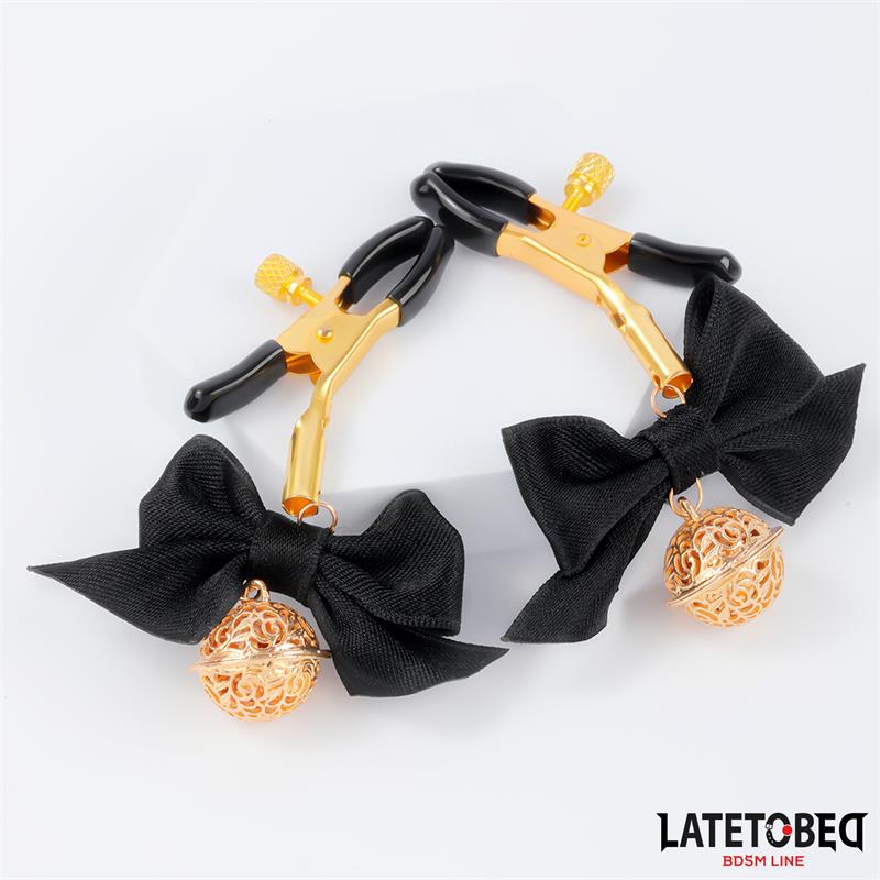 3-nipple-clamps-with-bow-black BDSM LINE Nipple clamps with Bow Black - LATETOBED - Image 3