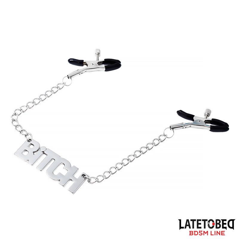 3-nipple-clamps-with-chain-bitch BDSM LINE Nipple clamps with Chain – Bitch - LATETOBED - Image 3