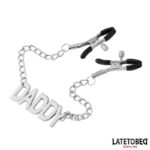 BDSM LINE Nipple Clamps with Daddy Word Pendant - LATETOBED - Image 3