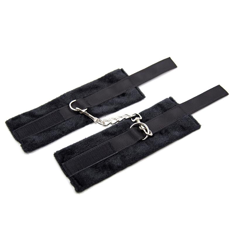 4-handcuffs-with-velcro-with-long-fur-black BDSM LINE Handcuffs with Velcro with Long Fur Black - INTOYOU - Image 4