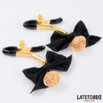 BDSM LINE Nipple clamps with Bow Black - LATETOBED - Image 4