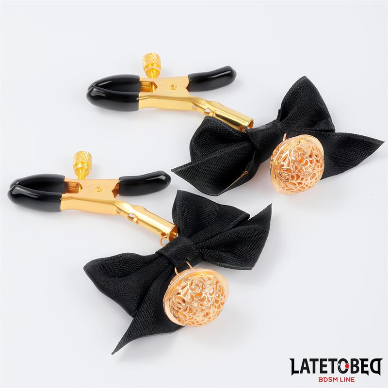 4-nipple-clamps-with-bow-black BDSM LINE Nipple clamps with Bow Black - LATETOBED - Image 4
