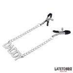 BDSM LINE Nipple Clamps with Daddy Word Pendant - LATETOBED - Image 4