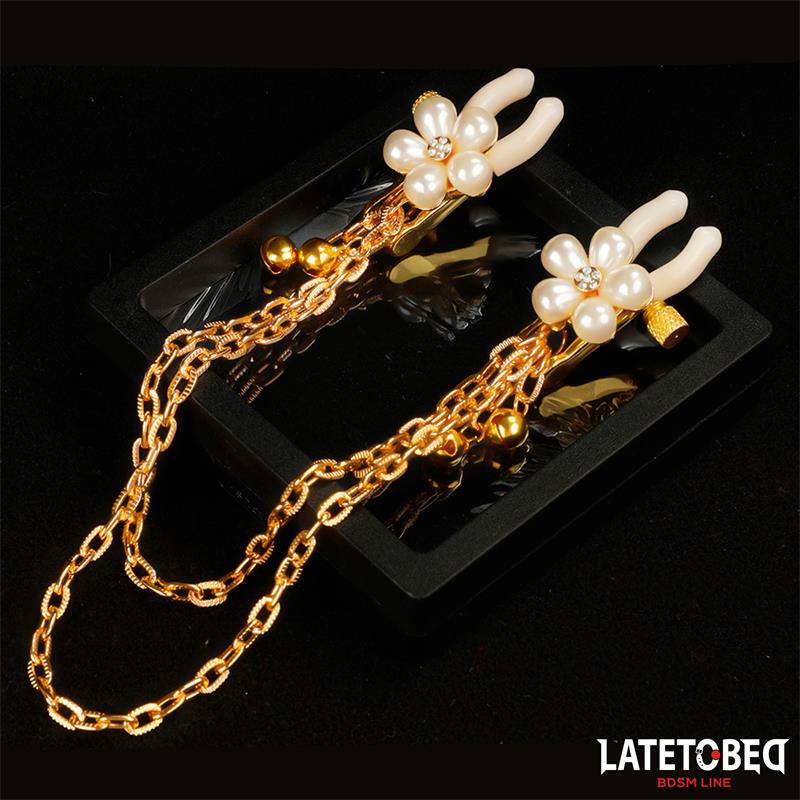 4-rearl-nipple-clamps-with-chain BDSM LINE Pearl Nipple Clamps With Chain - LATETOBED - Image 4