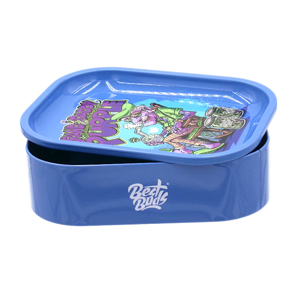 Best-Buds-Tin-Box-Rolling-Tray-with-Storage-Grand-Daddy-Purple-Wholesale-5 Grandaddy Purple Tin Box Rolling Tray with Storage - Best Buds - Image 5