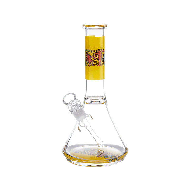 k-haring-glass-water-pipe-multi-yellow KEITH HARING GLASS WATER PIPE YELMULTI - Image 1