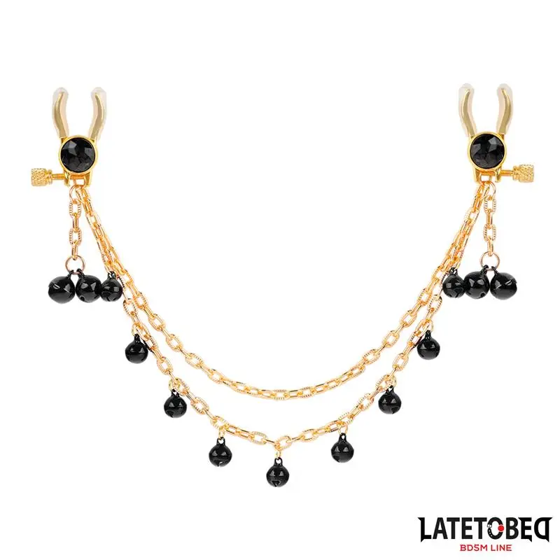 nipple-clamps-with-chain-and-bells BDSM LINE Nipple Clamps with Chain and Bells - LATETOBED - Image 1