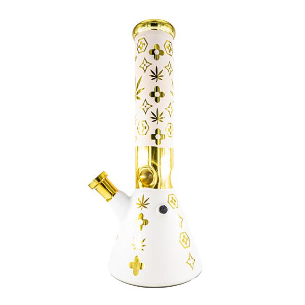 pgwp-765-goud LV Pattern Gold Glass Bong 30CM - Image 1