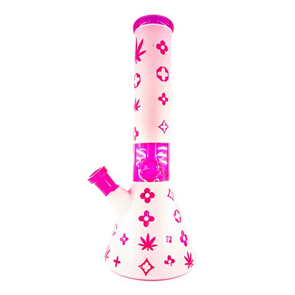 pgwp-765-roze LV Pattern Pink Glass Bong 30CM - Image 1