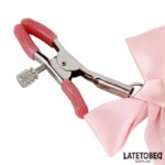 BDSM LINE Pink Bow Nipple Clamps with Bell - LATETOBED - Image 3