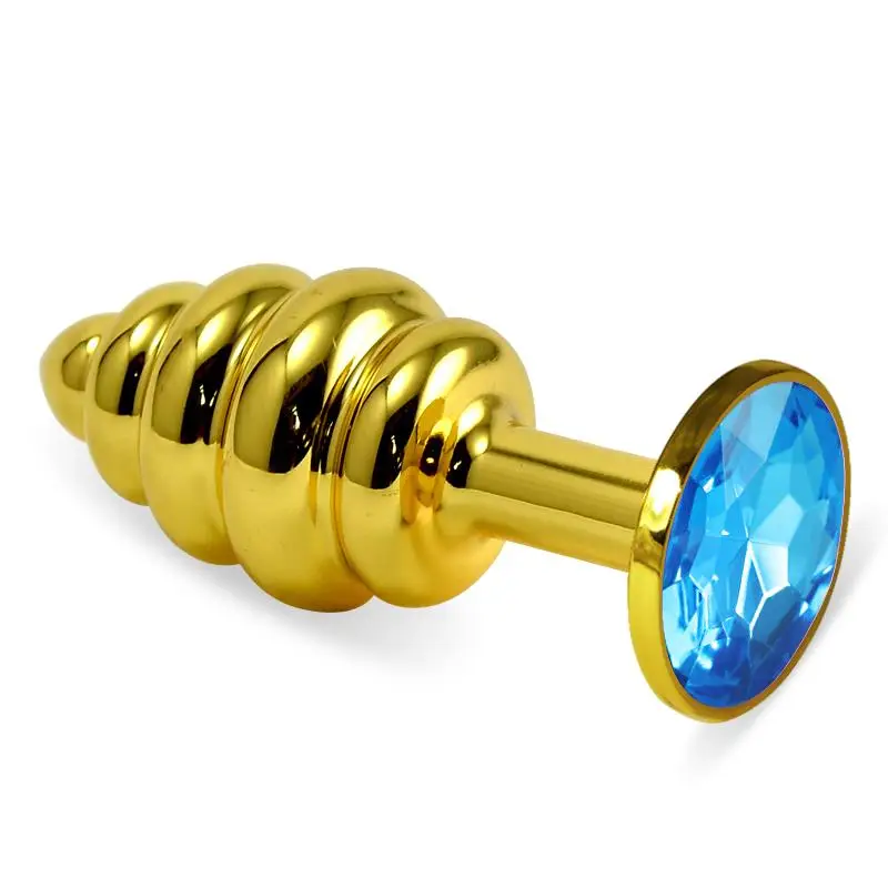 spiral-butt-plug-rosebud-with-blue-jewel Spiral Butt Plug Rosebud with Blue Jewel - LOVETOY - Image 1