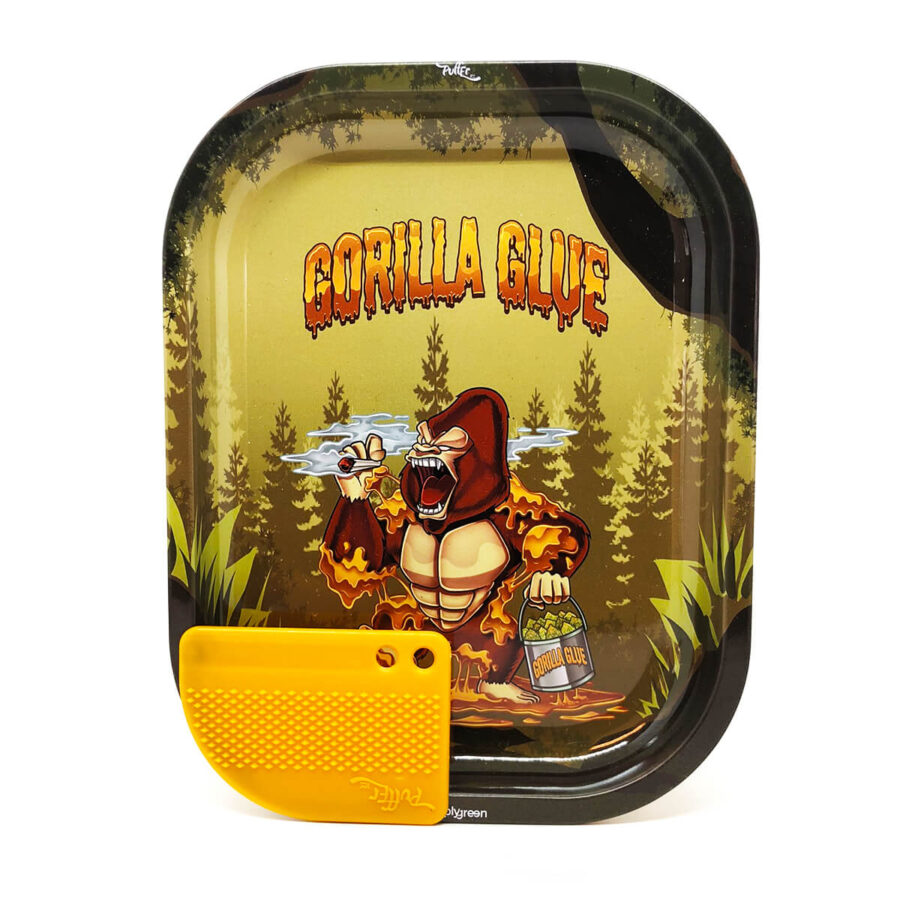wholesale-best-buds-gorilla-glue-small-2-900x900 Gorilla Glue Small Metal Rolling Tray with Magnetic Grinder Card - Best Buds - Image 1