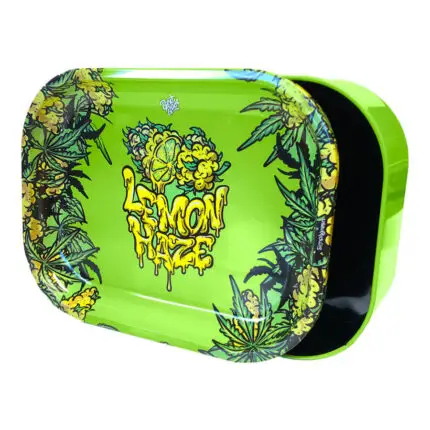Tin Box Rolling Tray with Storage Lemon Haze - Best Buds