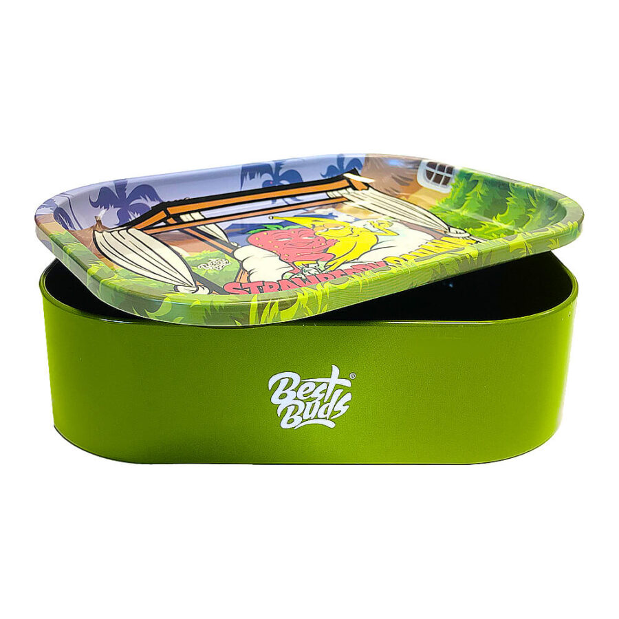 wholesale-best-buds-tray-box-strawberry-banana-4-900x900 Tin Box Rolling Tray with Storage Strawberry Banana - Best Buds - Image 4