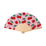 Ξύλινη Βεντάλια Cherries Pink 23cm με Σχέδιο Κεράσια
