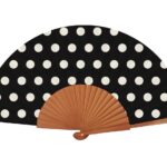 Ξύλινη Βεντάλια Χειρός Dotty Black 23cm (Πουά)