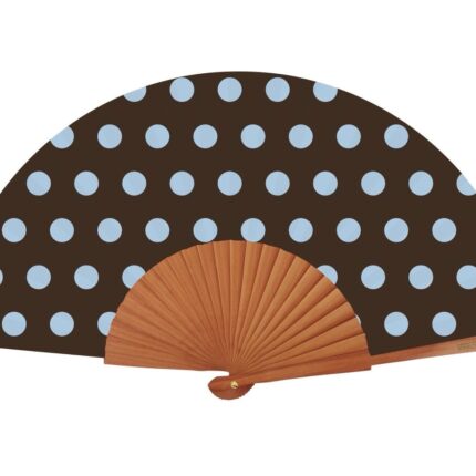Ξύλινη Βεντάλια Χειρός Dotty Chocolate 23cm (Πουά)