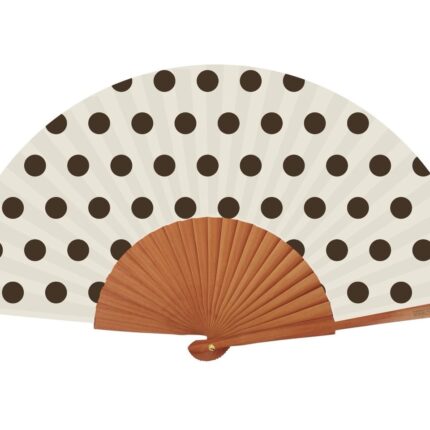 Ξύλινη Βεντάλια Χειρός Dotty Cream 23cm (Πουά)