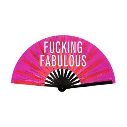 Ξύλινη Βεντάλια Χειρός XL Fucking Fabulous Holographic Pink
